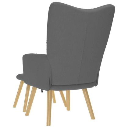 Релакс стол с табуретка, тъмносив, текстил