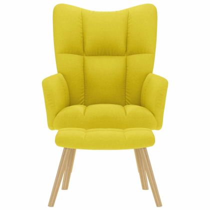 Релаксиращ стол с табуретка, светложълто, текстил