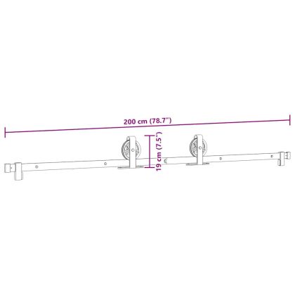 Комплект механизъм за плъзгаща врата, 200 см, стомана, черен