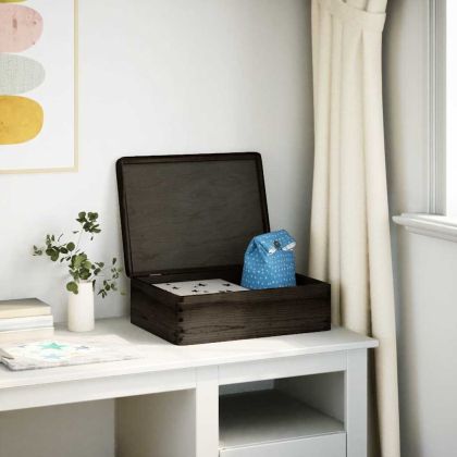 Дървена кутия с капак черна 40x30x13 cm масивна дървесина бор