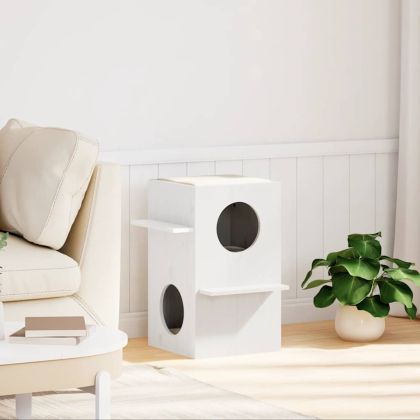 Къща за котки бяла 43x43x60 cm масивна дървесина бор