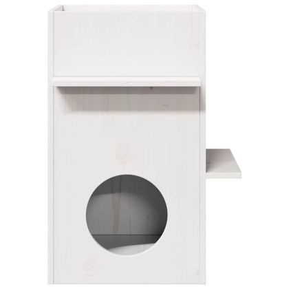Къща за котки бяла 43x43x60 cm масивна дървесина бор