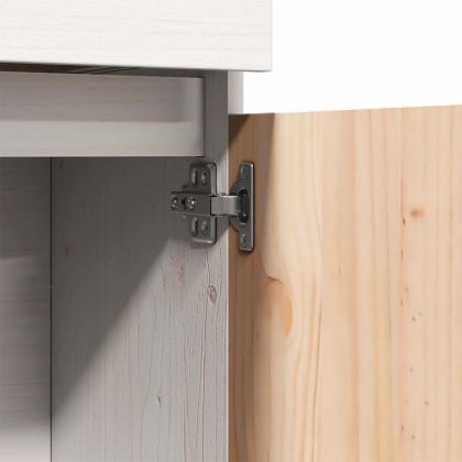 Висок шкаф, бял, 89x34x116,5 см, борово дърво масив