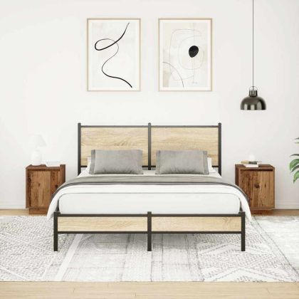 Нощни шкафчета с LED осветление 2 бр. старо дърво 38x34x50 cm