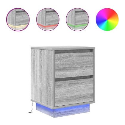 Нощни шкафчета с LED осветление 2 бр. сиво Сонома 38x34x50 см