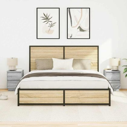 Нощни шкафчета с LED осветление 2 бр. сиво Сонома 38x34x50 см