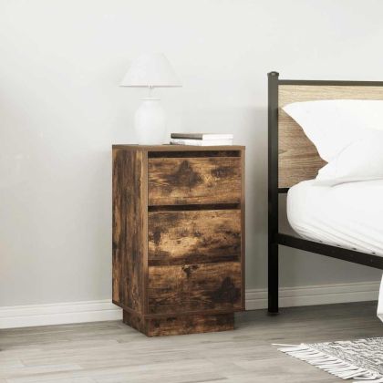 Нощен шкаф с LED осветление опушен дъб 38x34x65 cm