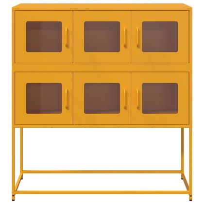 Бюфет, горчица жълто, 100,5x39x107 см, студеновалцувана стомана