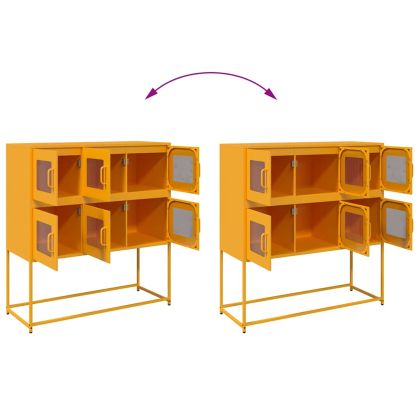 Бюфет, горчица жълто, 100,5x39x107 см, студеновалцувана стомана