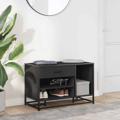 Лавица за обувки черна 80x40x53,5cm Изработена от дърво и метал