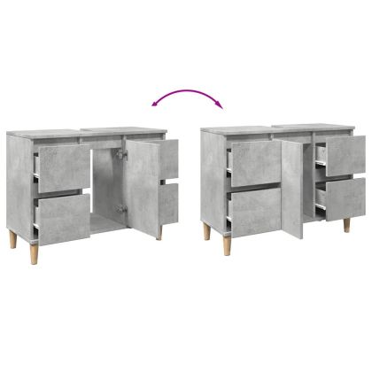 Шкаф за мивка, бетонно сиво, 80x33x60 см, инженерно дърво