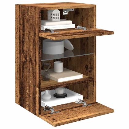 Стенни шкафове с LED светлини за телевизор 2 бр. старо дърво