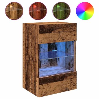 Стенни шкафове с LED светлини за телевизор 2 бр. старо дърво