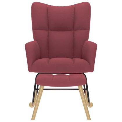 Люлеещ се стол с табуретка за крака, виненочервен, текстил