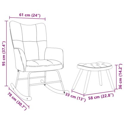 Люлеещ се стол с табуретка за крака, виненочервен, текстил