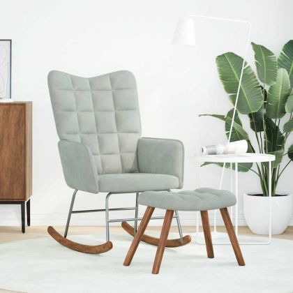 Люлеещ се стол с табуретка, светлосив кадифе