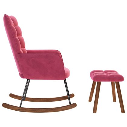 Люлеещ се стол с табуретка Вино Червено кадифе