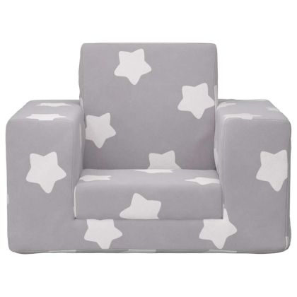 Детски диван-легло светлосив със звезди мек плюш
