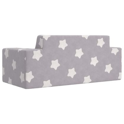 2-местен детски диван, светлосив, на звезди, мек плюш