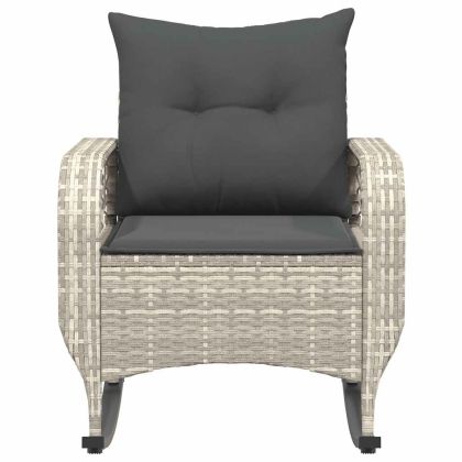 Градински люлеещ стол с възглавници светлосив полиратан