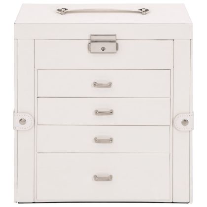 Кутия за бижута 5-слойна с огледало заключваща се бяла