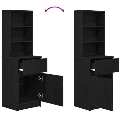 Нощно шкафче, черно, 39x35x125 см, инженерно дърво