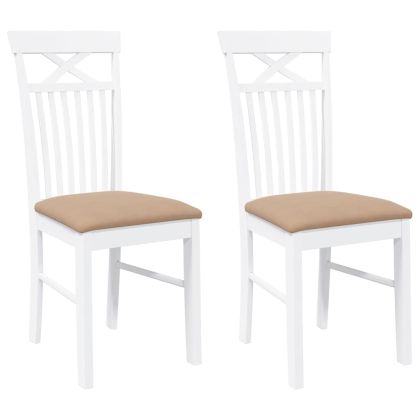 Трапезни столове с възглавници 2 бр Бяла масивна дървесина гума