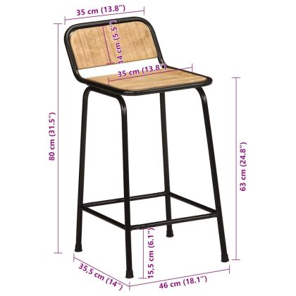 Бар столове 2 бр. 46x35,5x80 cm Масивна дървесина Грубо манго