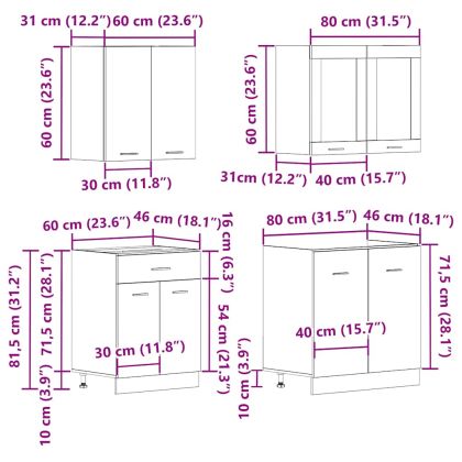 Комплект кухненски шкафове от 4 части "Lyon" от дъб Artisan, инженерна дървесина