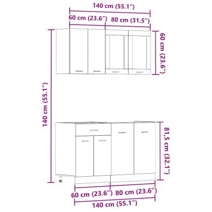 Комплект кухненски шкафове от 4 части "Lyon" от дъб Artisan, инженерна дървесина