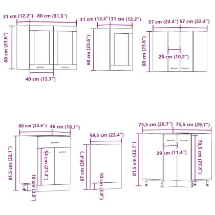 Комплект кухненски шкафове, 11 части, "Lyon", дъбов рафт, инженерна дървесина