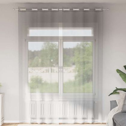 Пердета от воал с втулки, 2 бр, светлосиво, 140x260 см