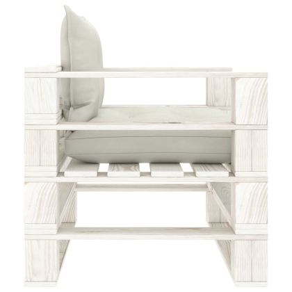 Градински палетен диван с бежови възглавници, дърво