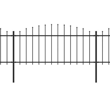 Градинска ограда с пики, стомана, (0,5-0,75)x11,9 м, черна