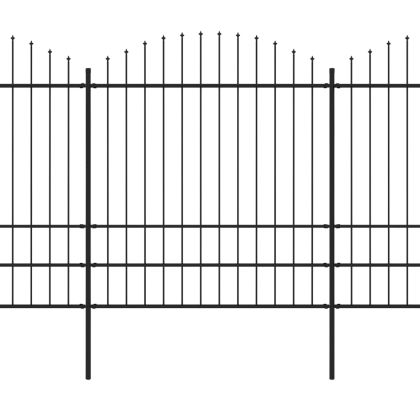 Градинска ограда с връх тип копие, стомана, 1603,5x200 см, черна
