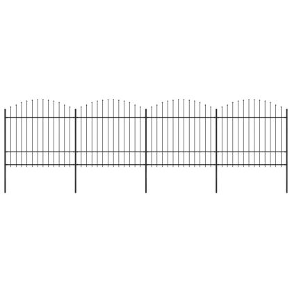 Градинска ограда с връх тип „копие“, стомана, 714,5x175 см, черна