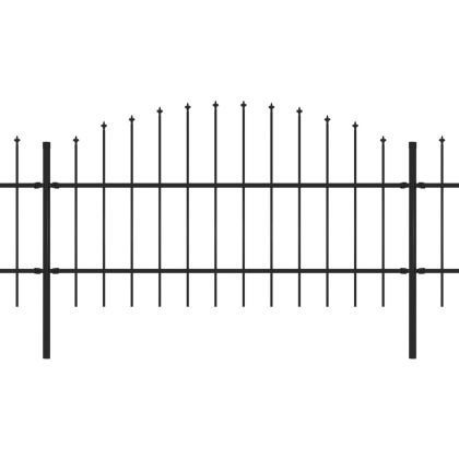 Градинска ограда с връх тип копие, стомана, 537x100 см, черна