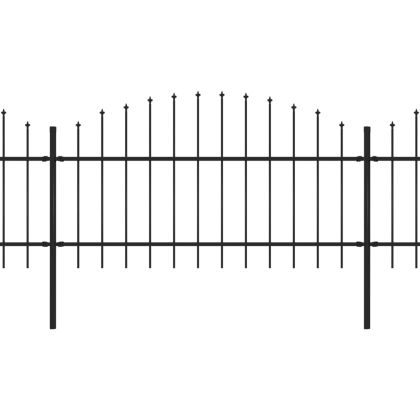 Градинска ограда с връх тип копие, стомана, 537x125 см, черна