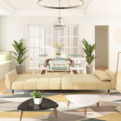 2-местно разтегателно канапе с две възглавници, кремаво, кадифе