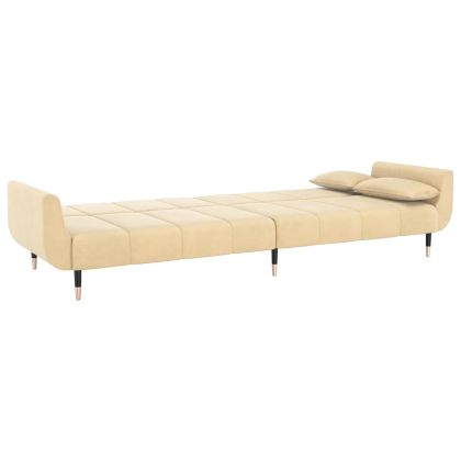 2-местно разтегателно канапе с две възглавници, кремаво, кадифе
