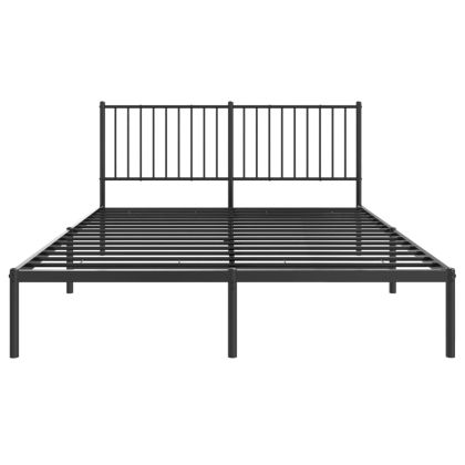 Метална рамка за легло с горна табла, черна, 160x200 см