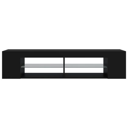 ТВ шкаф с LED осветление, черен, 135x39x30 см