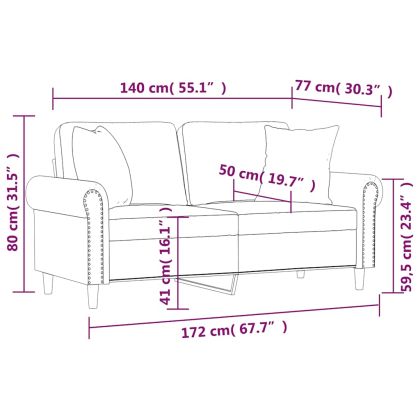 2-местен диван с възглавници виненочервен 140 см