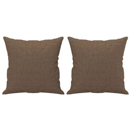 2-местен диван с декоративни възглавници кафяв 140 см плат