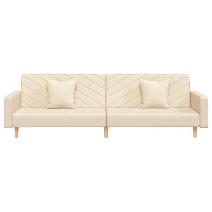 2-местно разтегателно канапе с две възглавници кремаво текстил