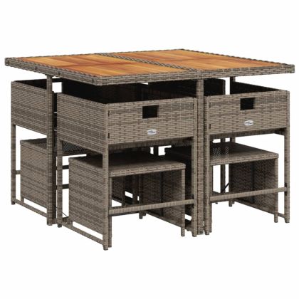 Градински трапезен комплект 9 части с възглавници сив полиратан