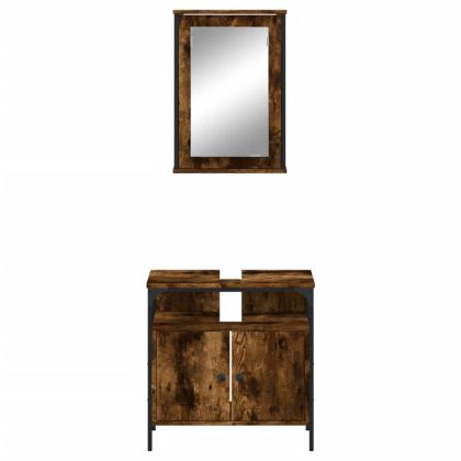 Комплект мебели за баня от 2 части, опушен дъб, инженерно дърво