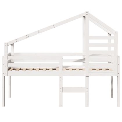 Високо легло с покрив, бяло, 90x200 см, борово дърво масив