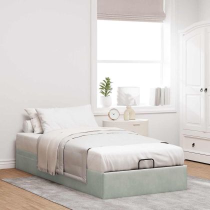 Османска рамка за легло без матрак, светлосива, 90x200см кадифе