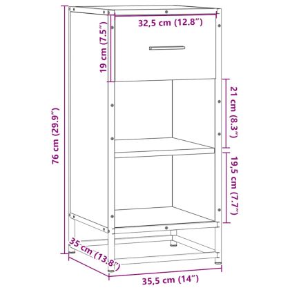 Сайдборд, сив сонома, 35,5x35x76 см, инженерно дърво и метал
